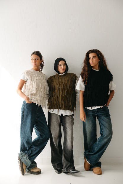 Fringed up Vest in Olive