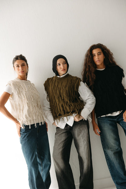 Fringed up Vest in Olive