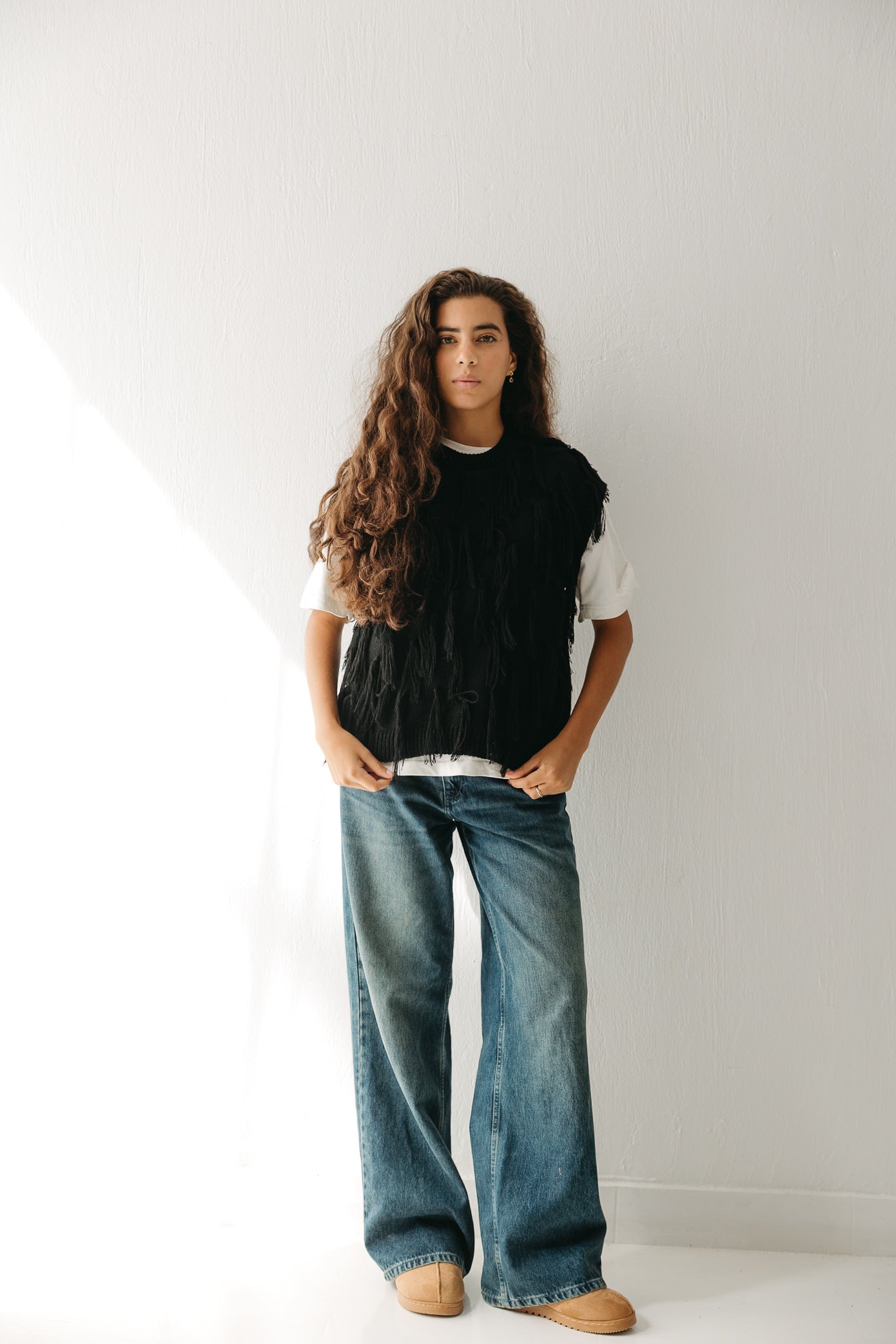 Fringed up Vest in Black