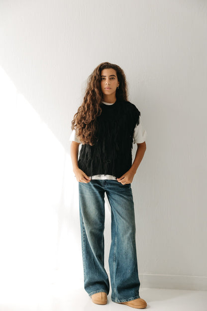 Fringed up Vest in Black