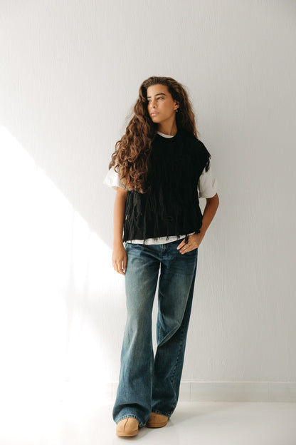 Fringed up Vest in Black