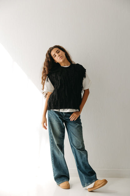 Fringed up Vest in Black