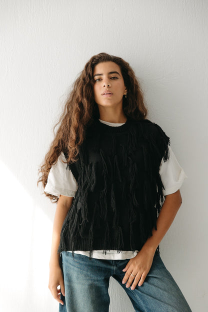 Fringed up Vest in Black
