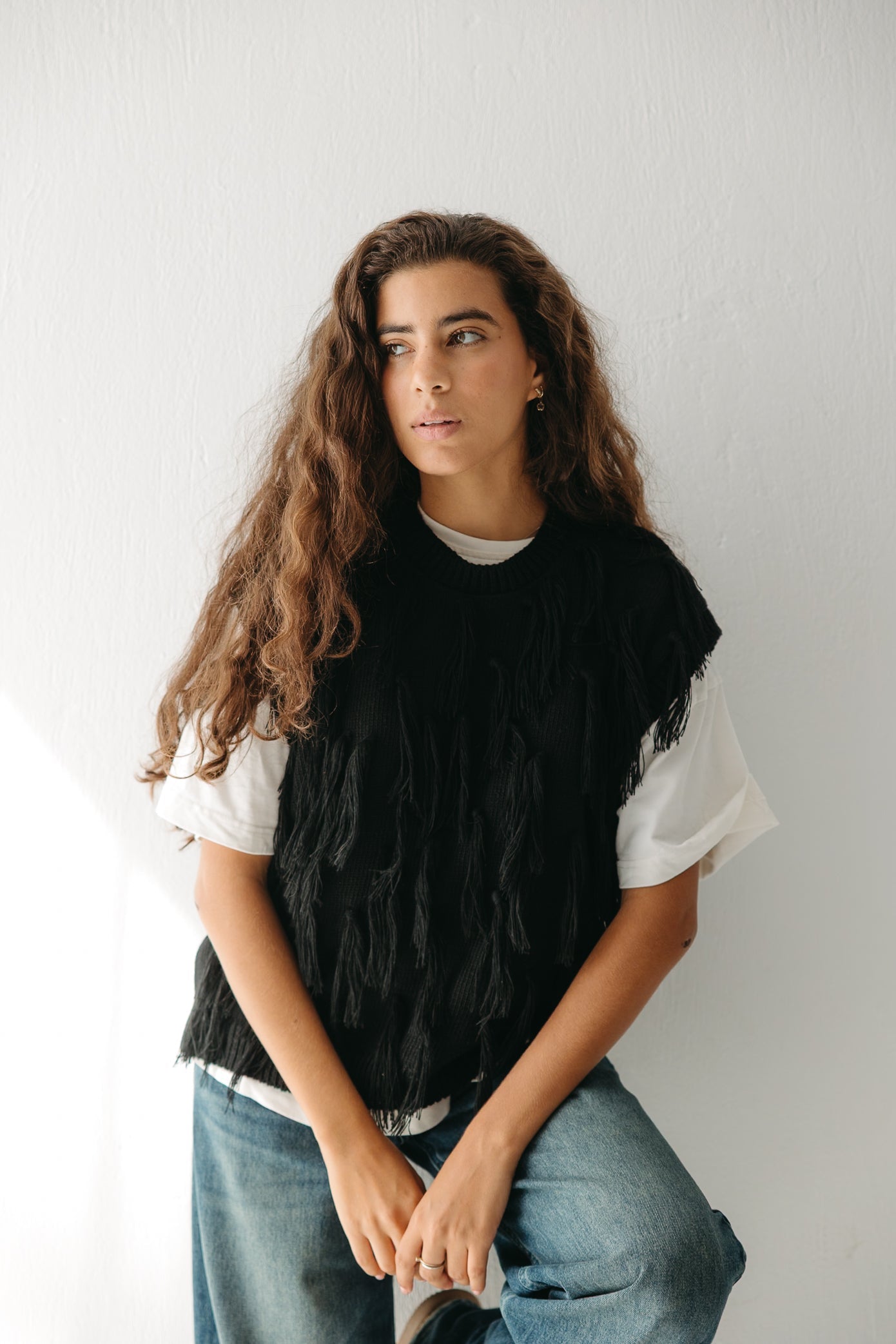 Fringed up Vest in Black