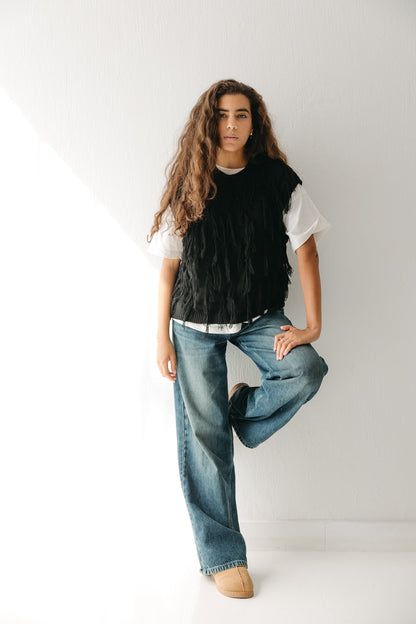 Fringed up Vest in Black