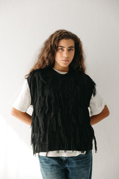 Fringed up Vest in Black
