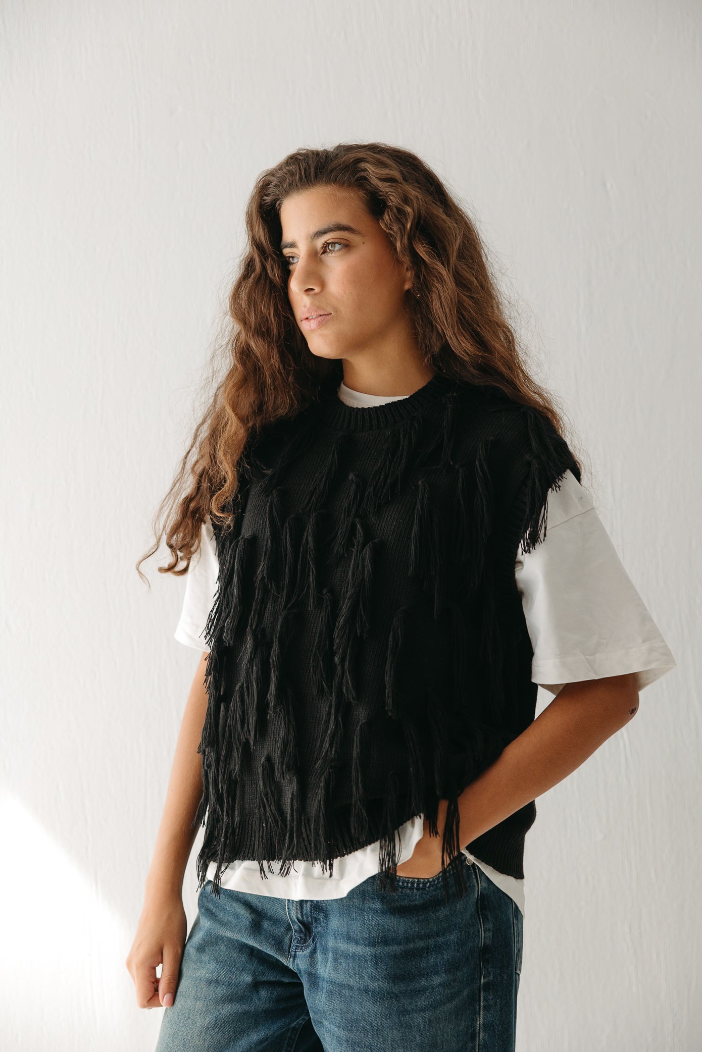 Fringed up Vest in Black