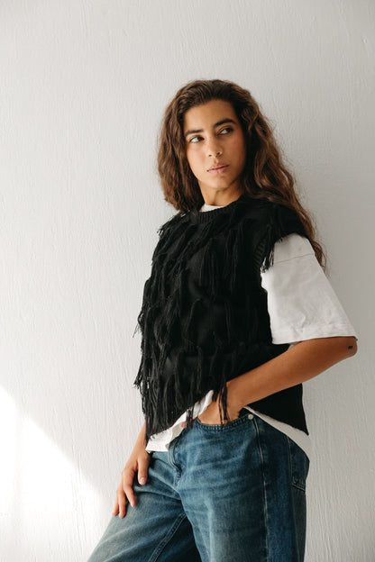Fringed up Vest in Black