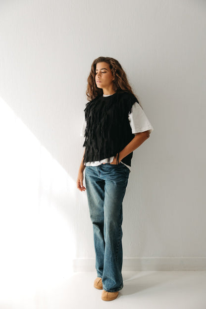 Fringed up Vest in Black