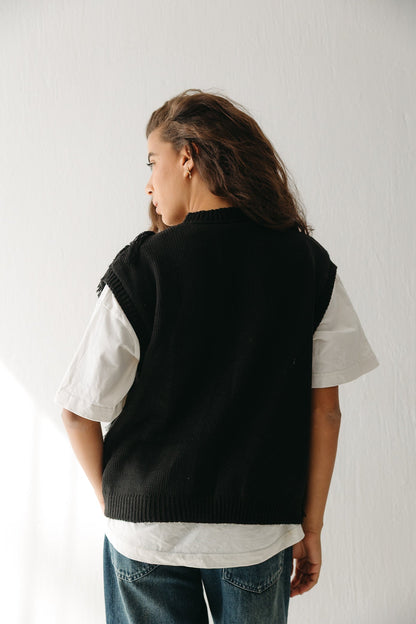 Fringed up Vest in Black