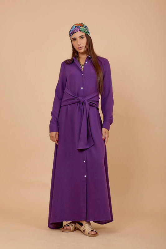 Purple Linen Tye Around Shirt Dress