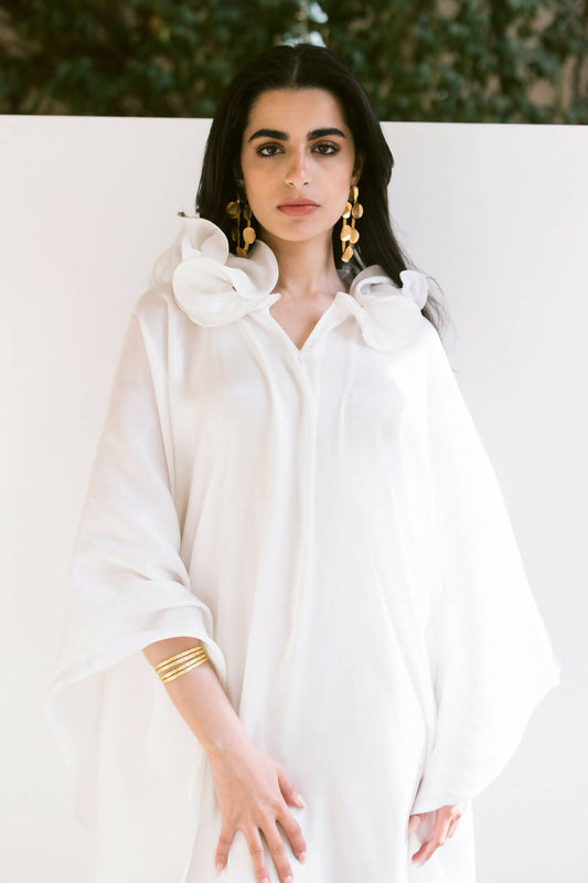 Shimmer Kaftan With Ruffle Neck